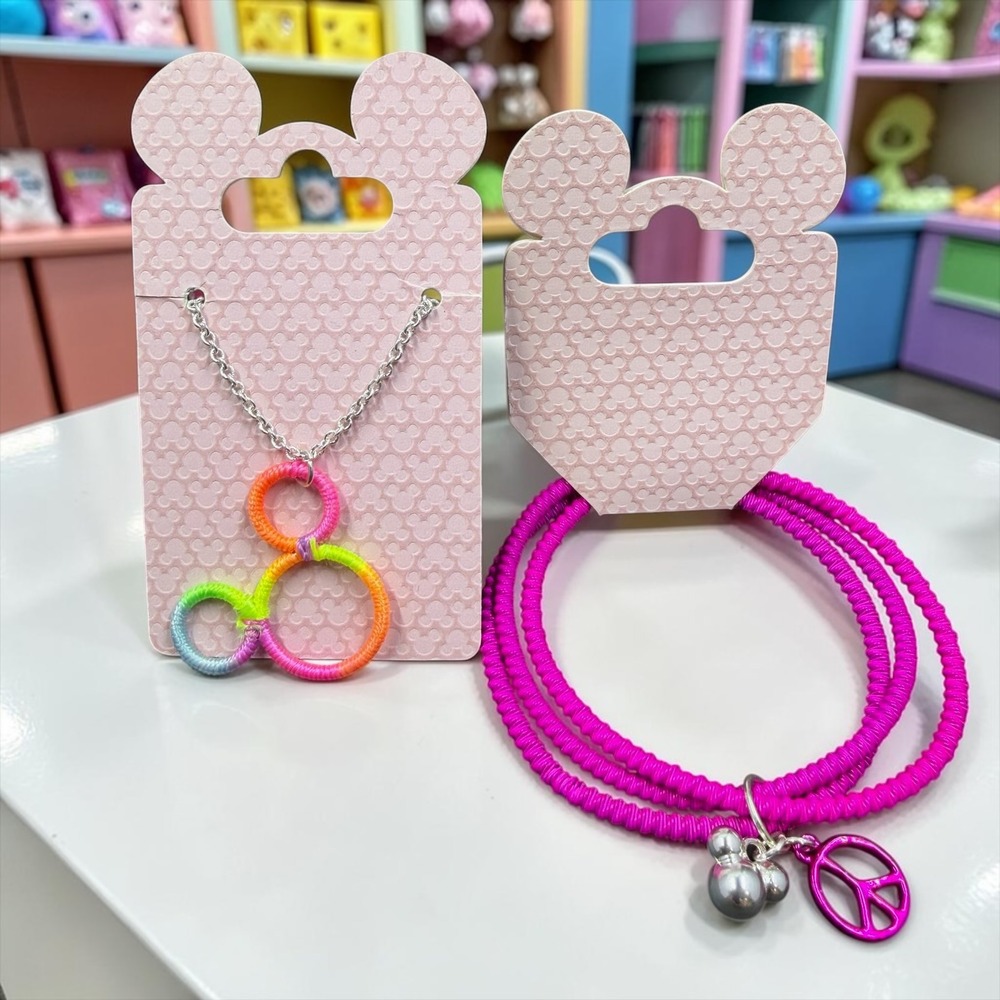 Disney Parks Mickey Icon Neon Rainbow Necklace & Violet Bracelet Bundle Kidcore